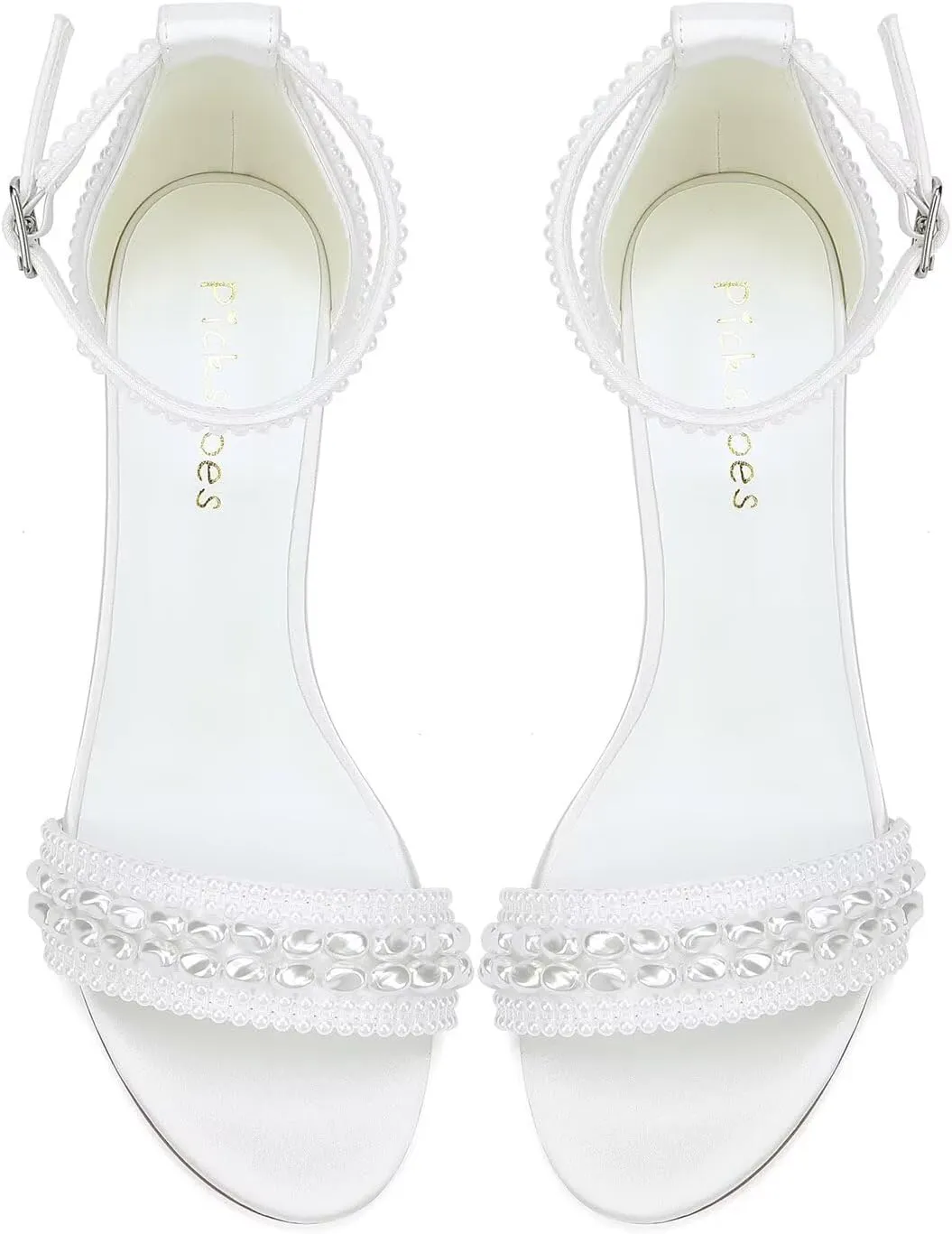 Block Heel Wedding Shoes for Bride Pearl Heels Ankle Buckle Strap Bridal Shoes