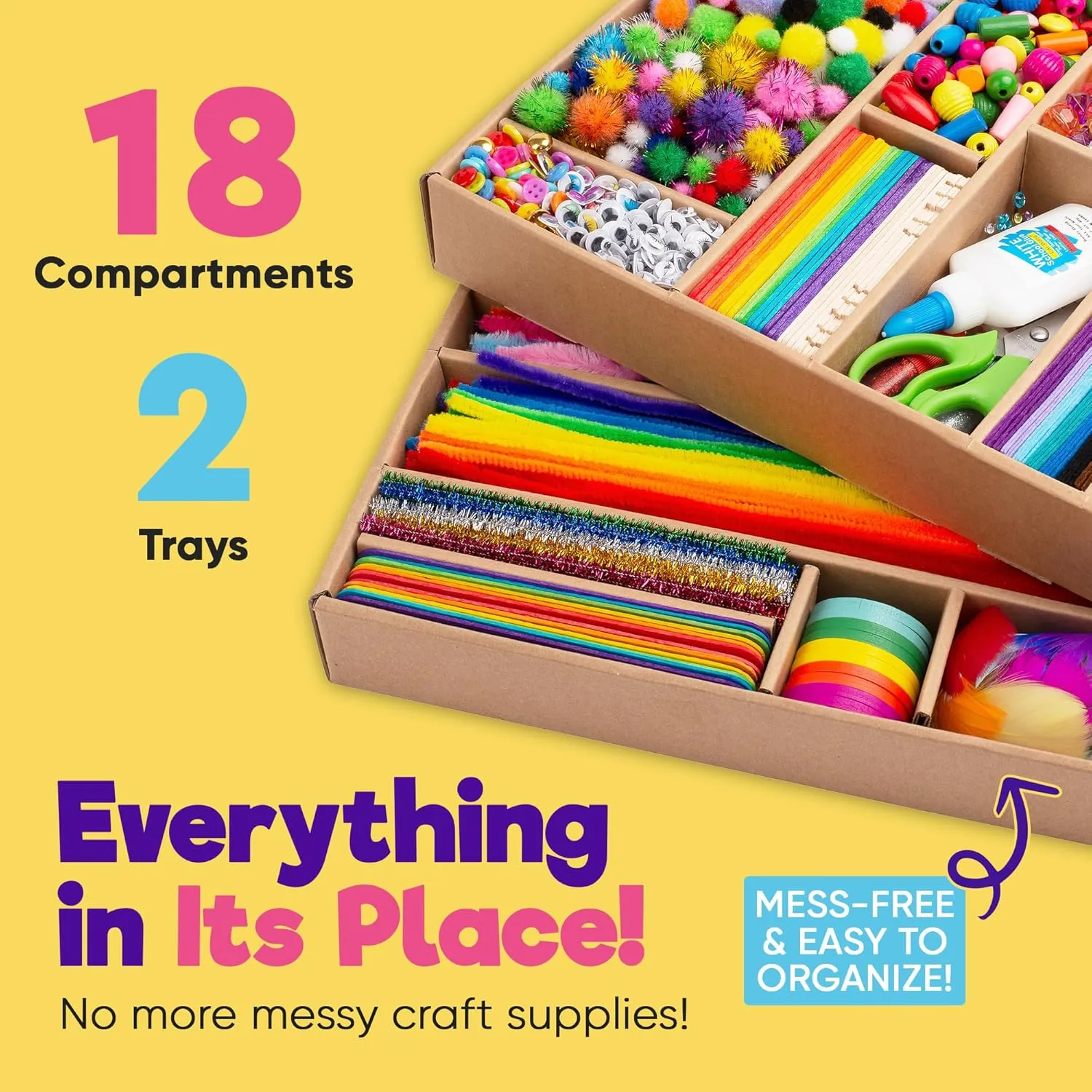 Blue Squid 3000  pcs Arts and Crafts Supplies for Kids | Craft Kit Box for Kids Age 3-5, 4-8, 6-8, 8-12 | Craft Supplies & Materials Crafts Set Toys Art Box Gifts for Girls Boys Bulk Art Kit