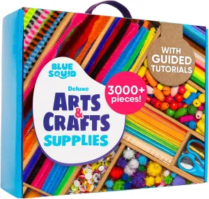 Blue Squid 3000  pcs Arts and Crafts Supplies for Kids | Craft Kit Box for Kids Age 3-5, 4-8, 6-8, 8-12 | Craft Supplies & Materials Crafts Set Toys Art Box Gifts for Girls Boys Bulk Art Kit
