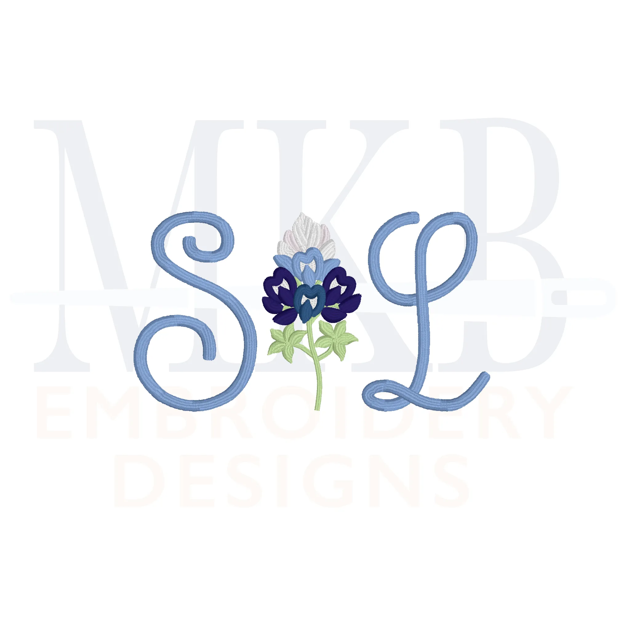 Bluebonnets Embroidery Design, Version One, Satin Stitch Machine Embroidery Design File