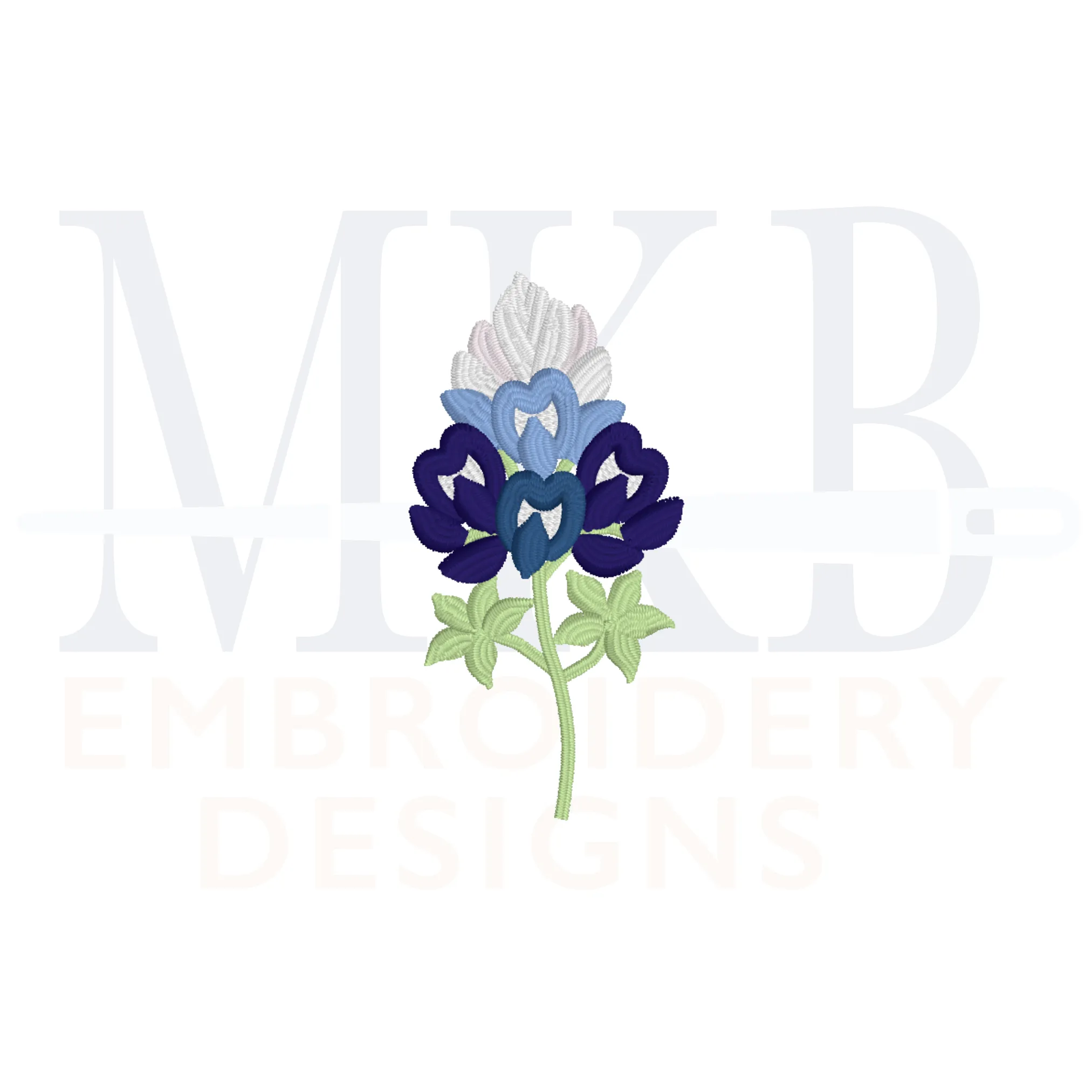 Bluebonnets Embroidery Design, Version One, Satin Stitch Machine Embroidery Design File