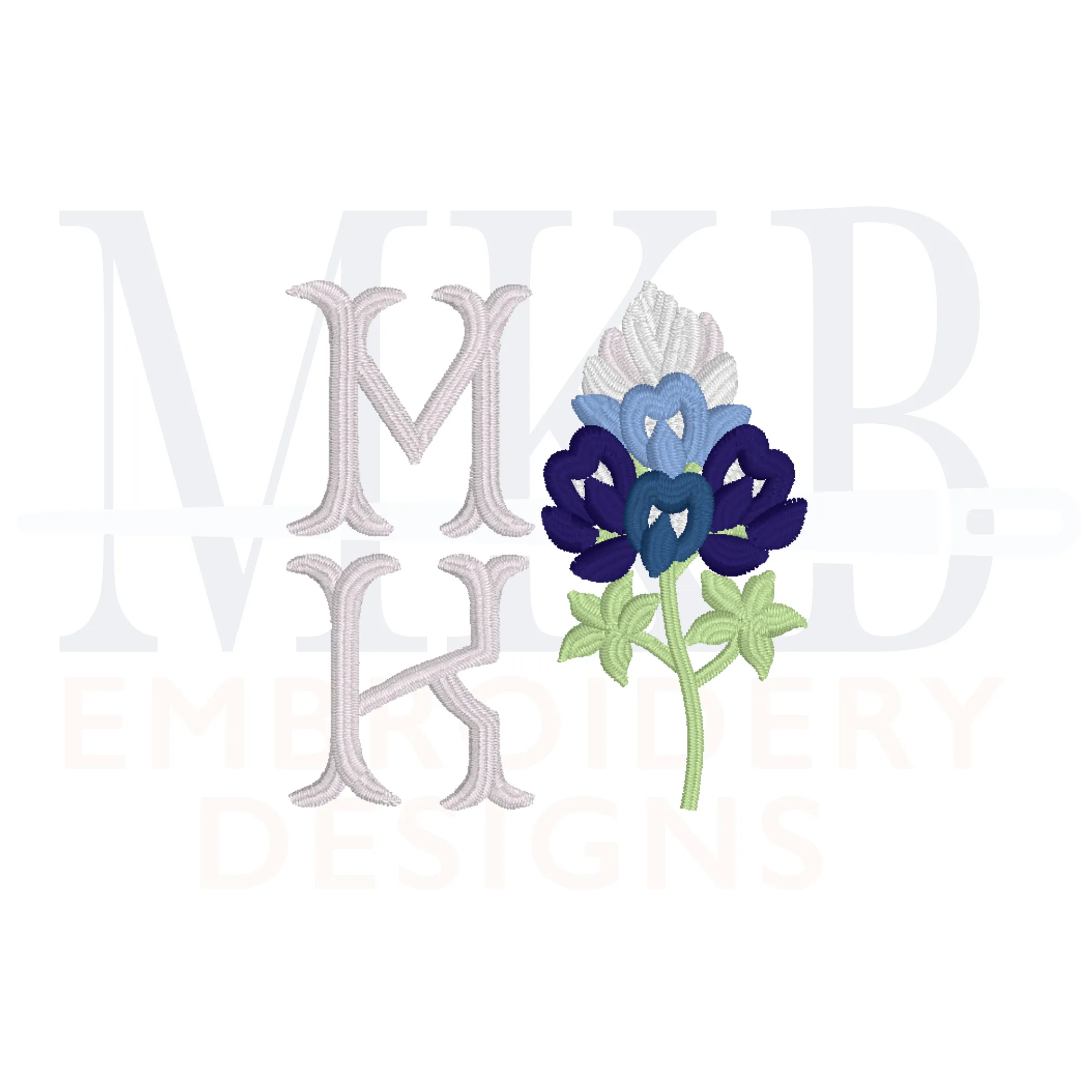 Bluebonnets Embroidery Design, Version One, Satin Stitch Machine Embroidery Design File