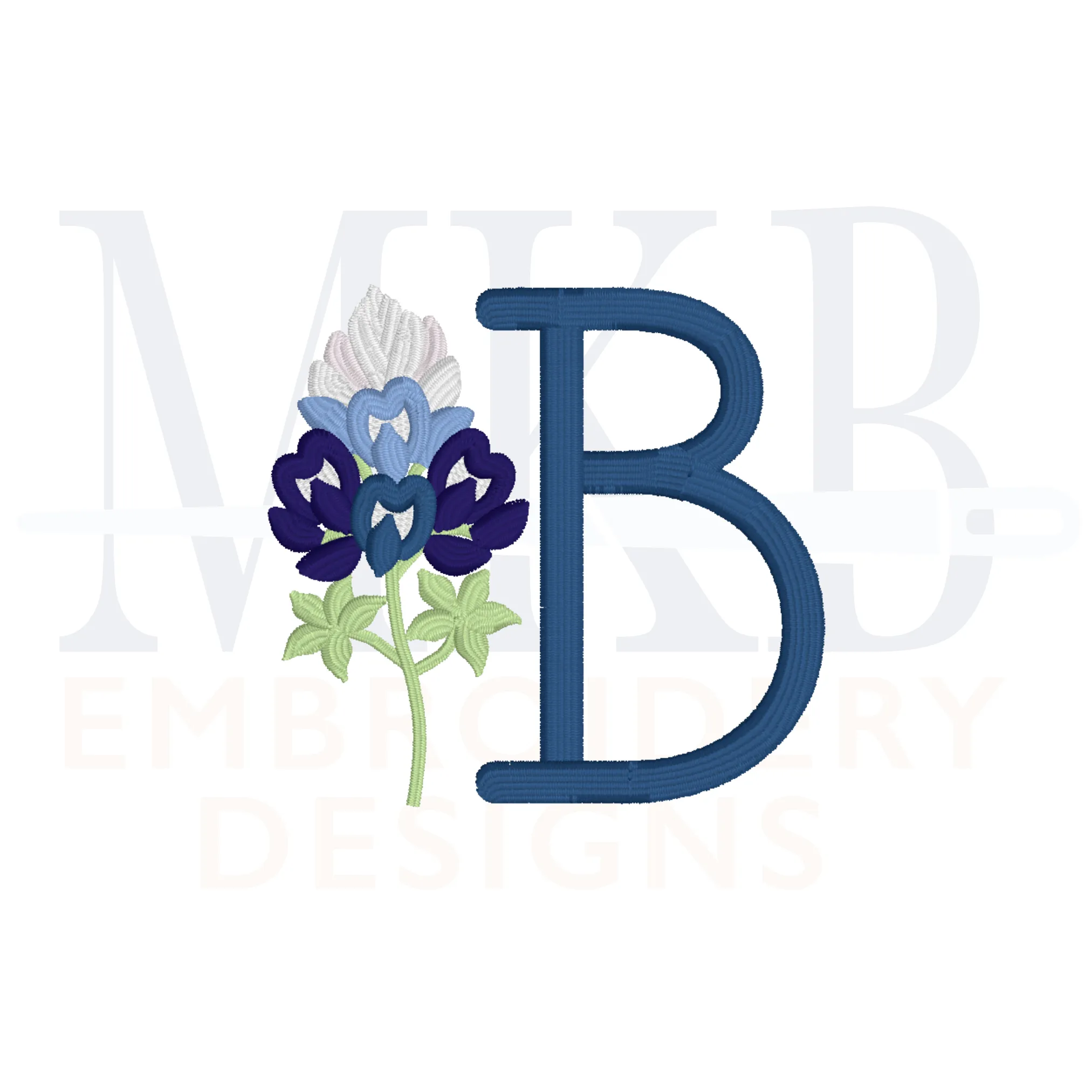 Bluebonnets Embroidery Design, Version One, Satin Stitch Machine Embroidery Design File