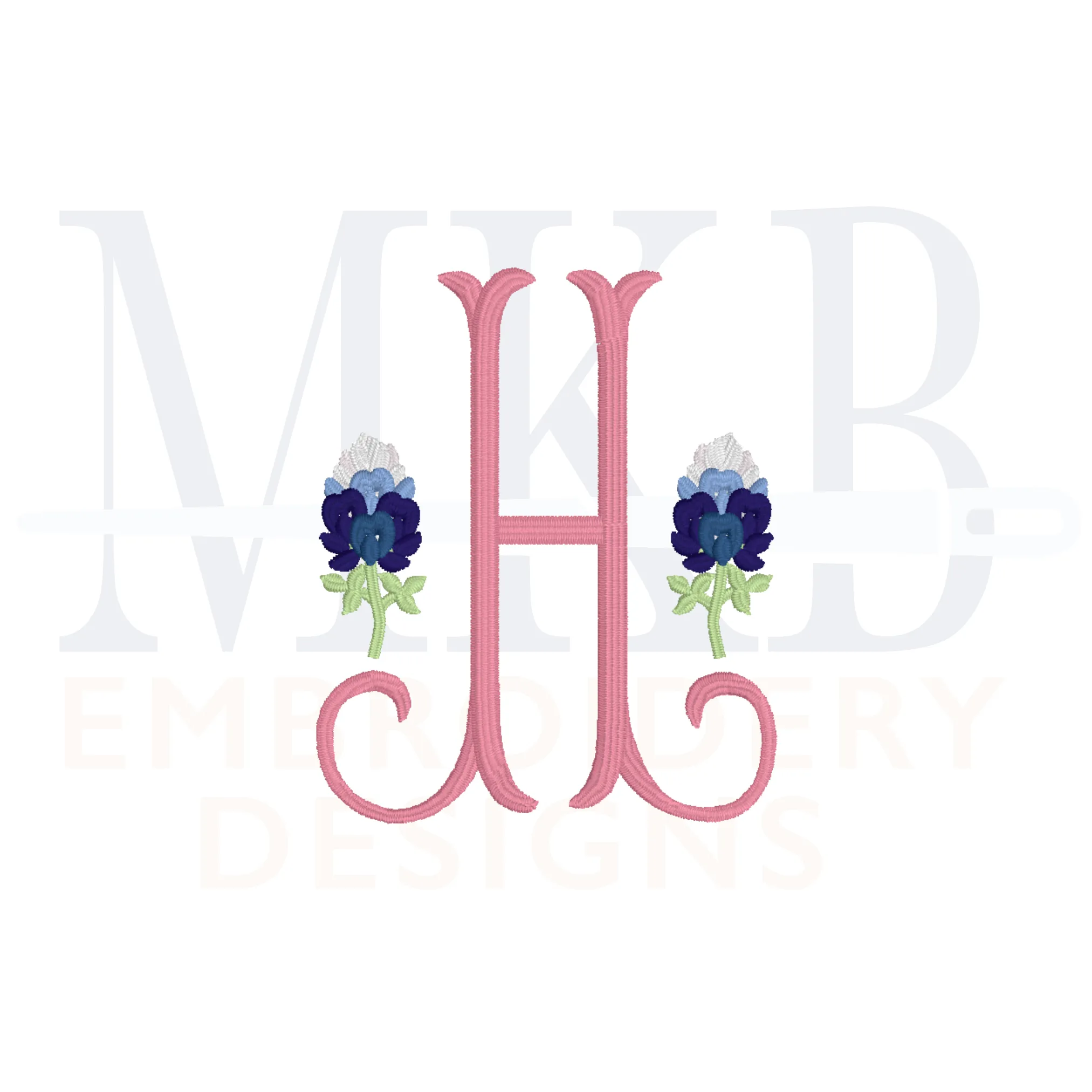 Bluebonnets Embroidery Design, Version One, Satin Stitch Machine Embroidery Design File