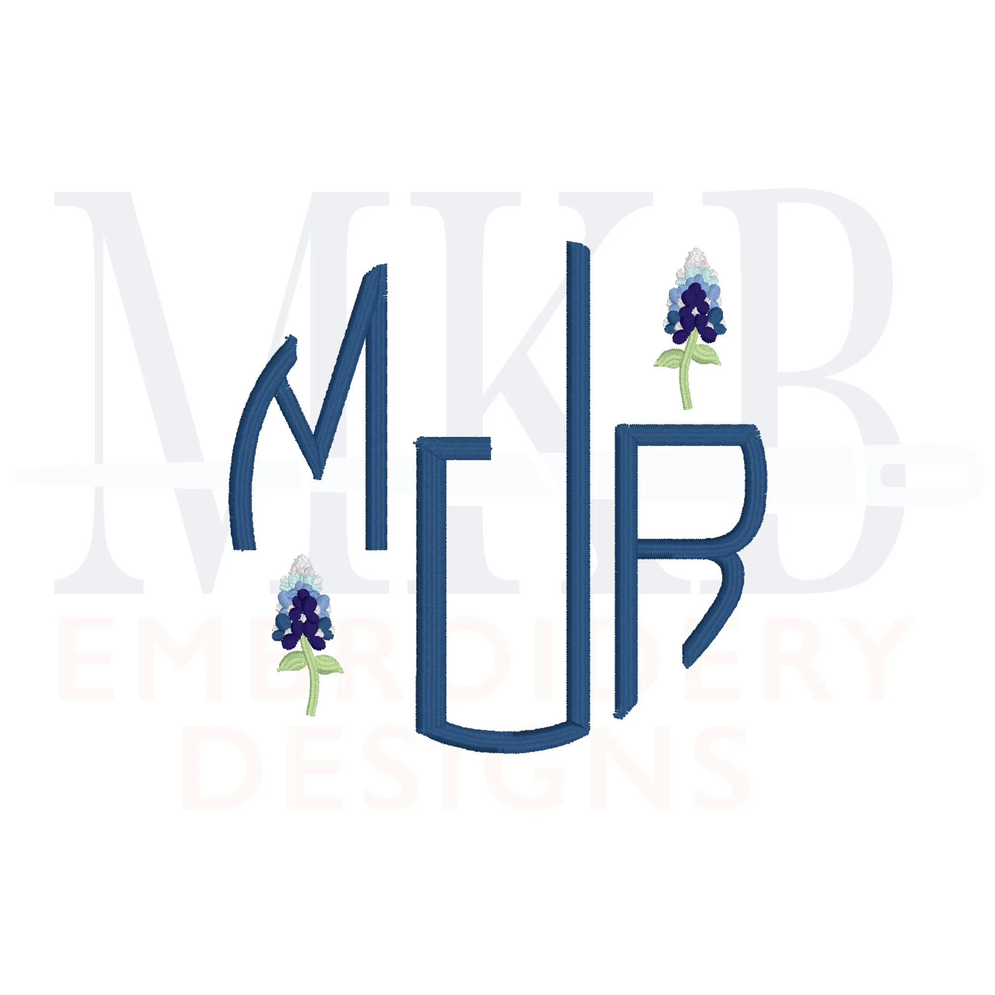 Bluebonnets Embroidery Design, Version Two, Satin Stitch Machine Embroidery Design File