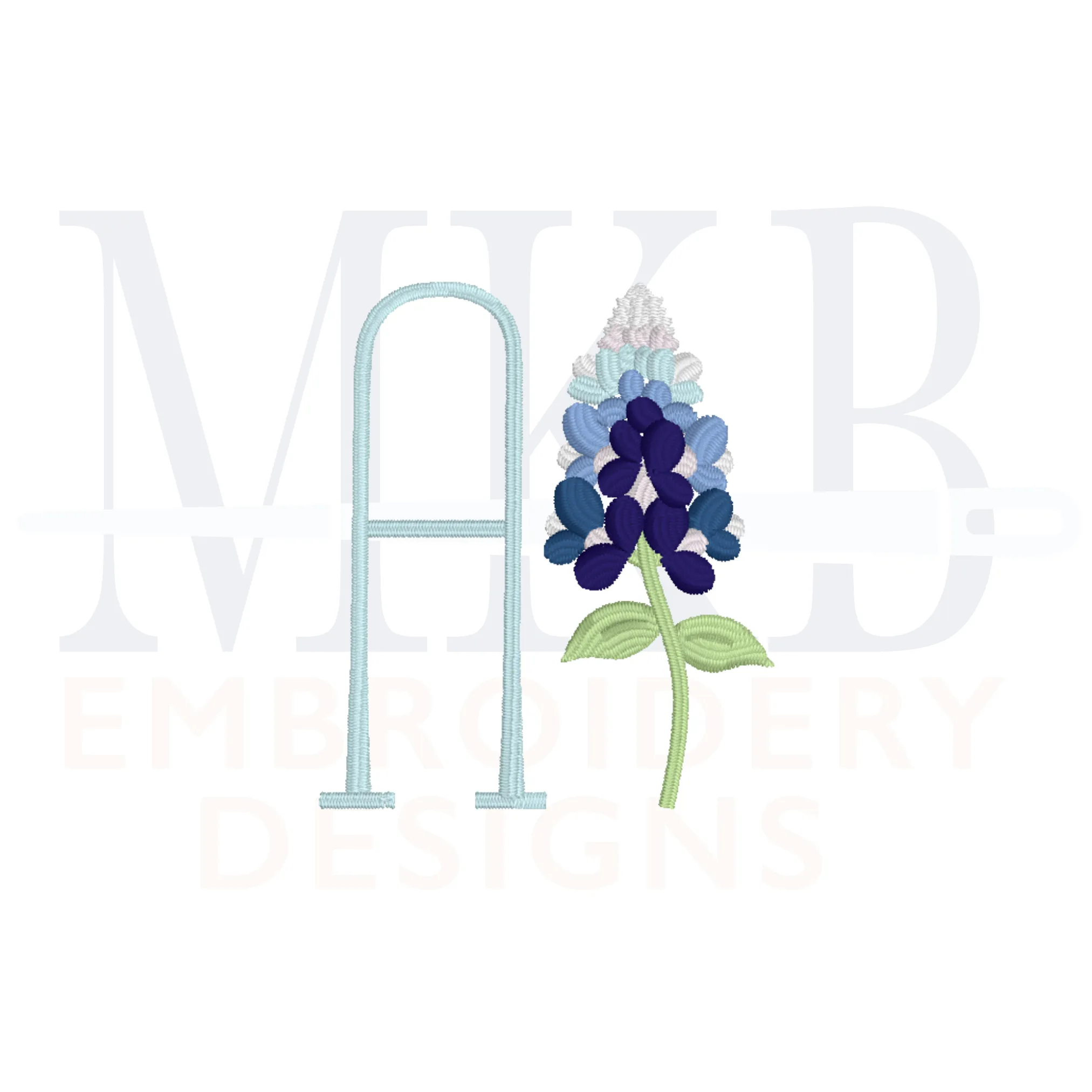 Bluebonnets Embroidery Design, Version Two, Satin Stitch Machine Embroidery Design File