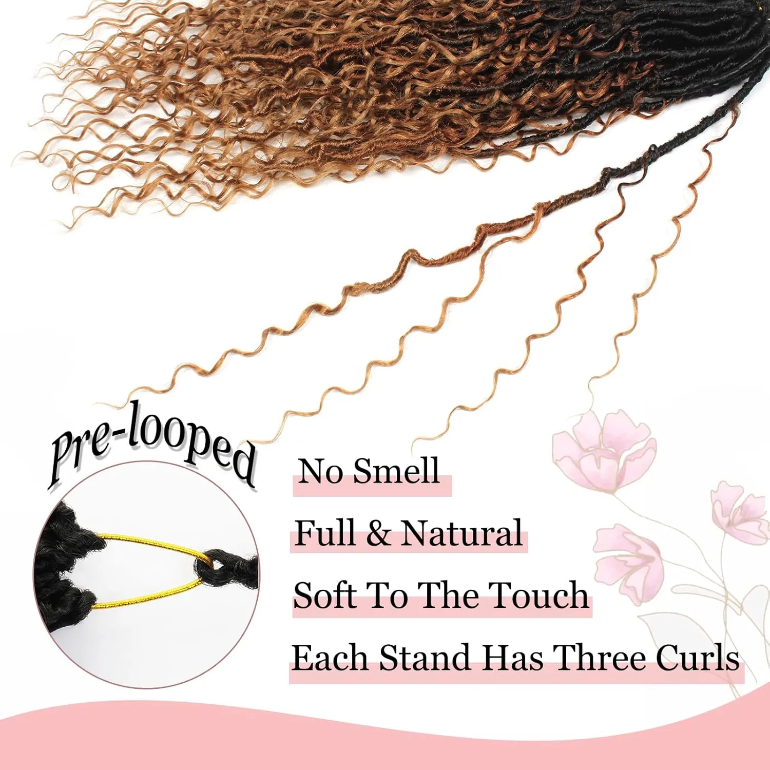 Boho Faux Locs Crochet Hair 9 Packs Long Goddess locs 24 Inch Boho Soft Locs With Curly Ends Pre Looped Bohemian River Loc Crochet Hair For Women (24 inch,1B/30/27)