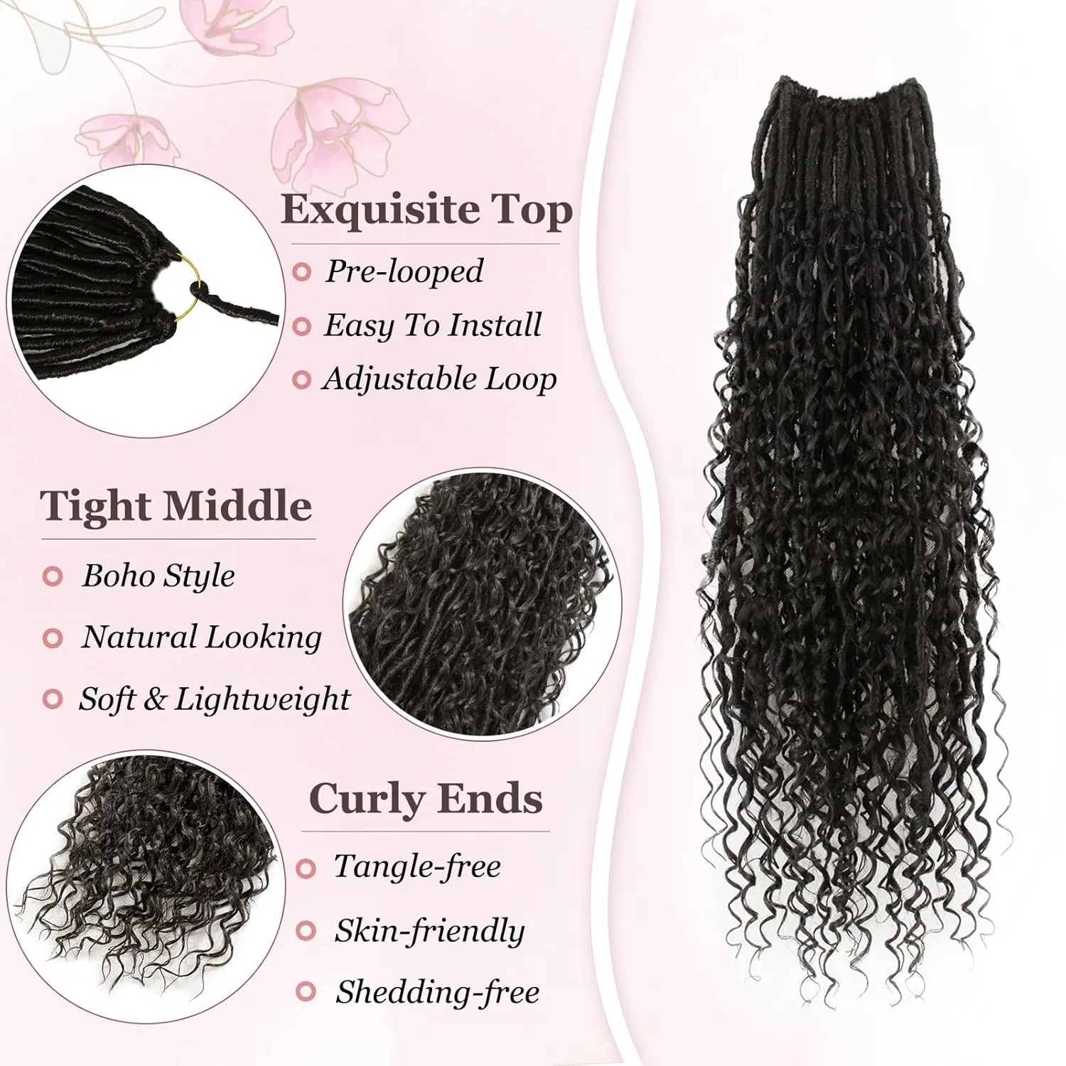 Boho Faux Locs Crochet Hair 9 Packs Long Goddess locs 24 Inch Boho Soft Locs With Curly Ends Pre Looped Bohemian River Loc Crochet Hair For Women (24 inch,#2)