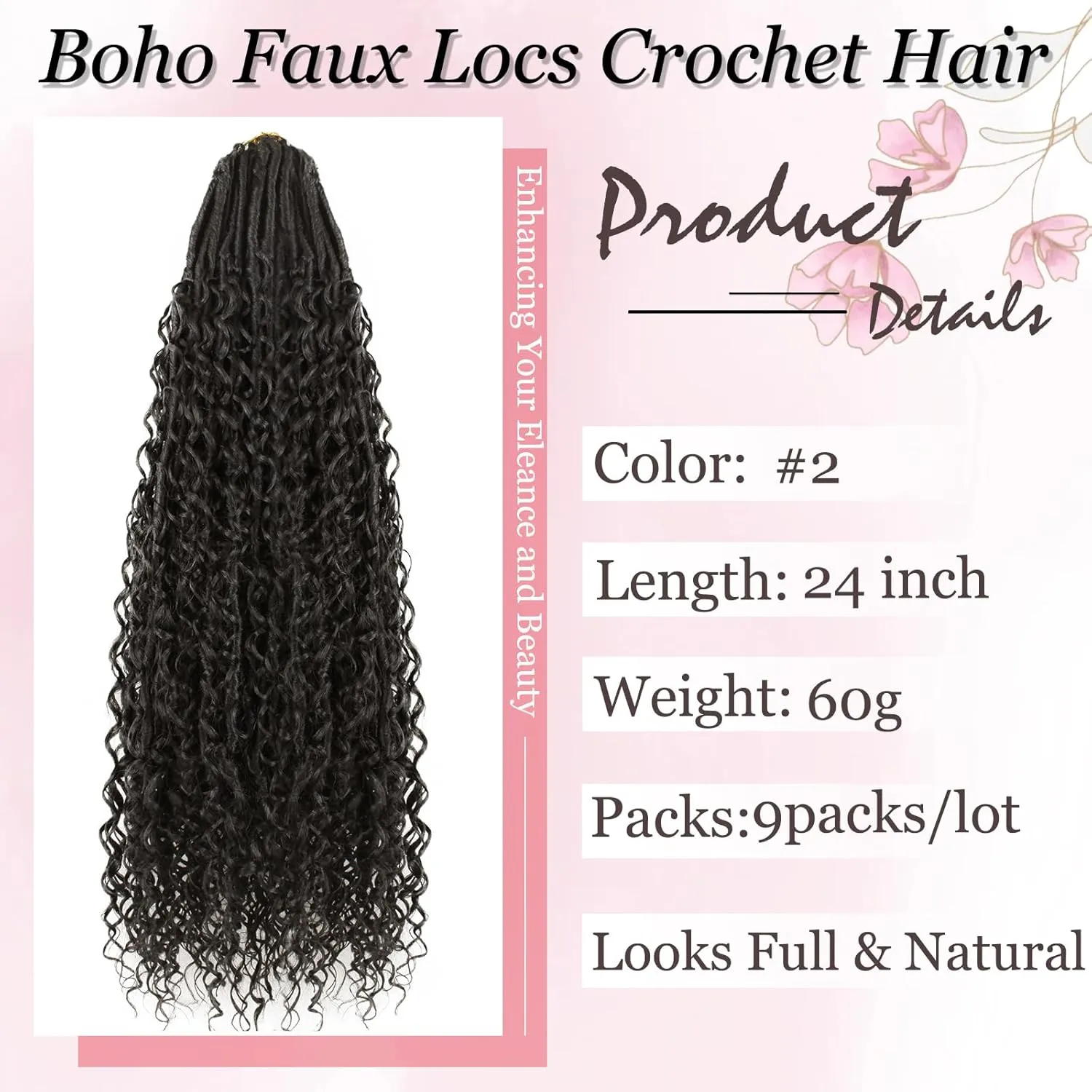Boho Faux Locs Crochet Hair 9 Packs Long Goddess locs 24 Inch Boho Soft Locs With Curly Ends Pre Looped Bohemian River Loc Crochet Hair For Women (24 inch,#2)