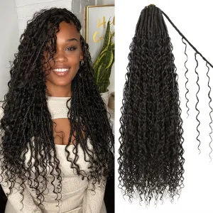 Boho Faux Locs Crochet Hair 9 Packs Long Goddess locs 24 Inch Boho Soft Locs With Curly Ends Pre Looped Bohemian River Loc Crochet Hair For Women (24 inch,#2)