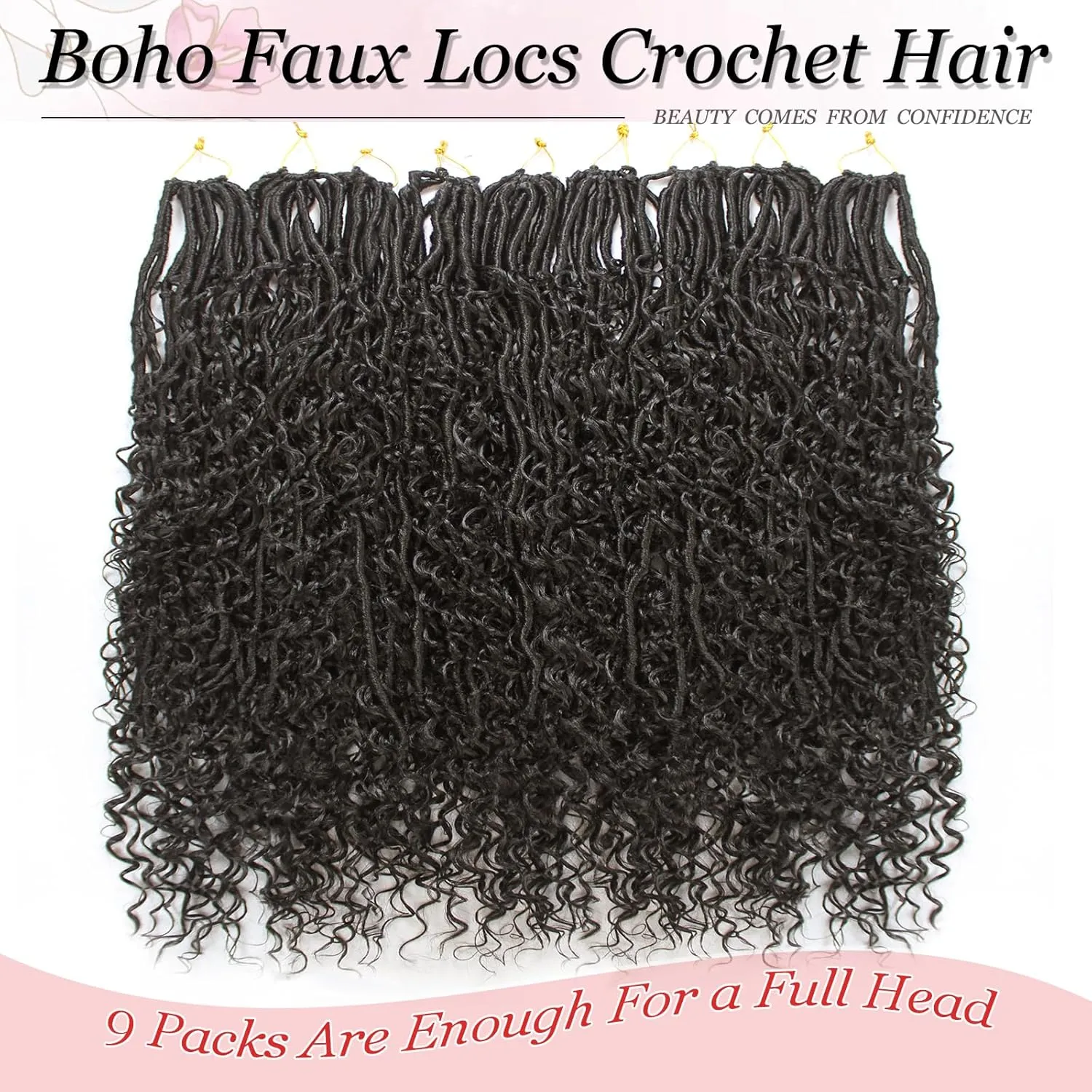 Boho Faux Locs Crochet Hair 9 Packs Long Goddess locs 24 Inch Boho Soft Locs With Curly Ends Pre Looped Bohemian River Loc Crochet Hair For Women (24 inch,#2)