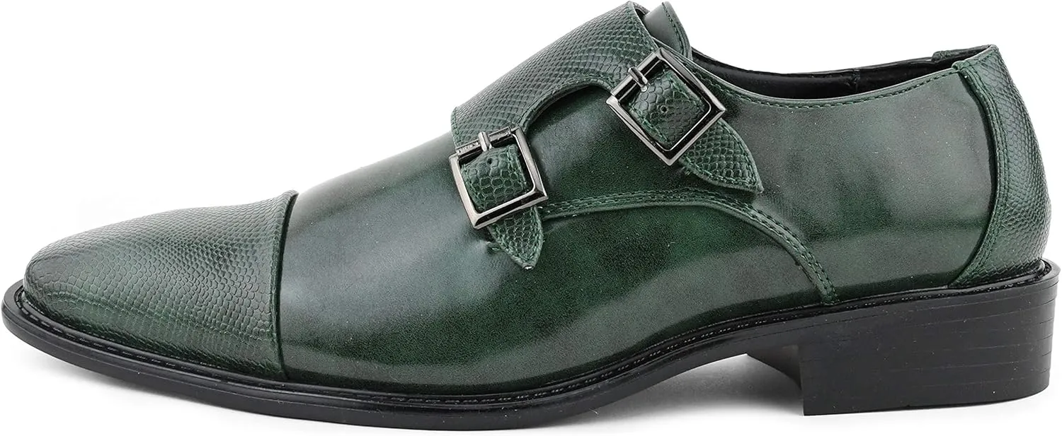 Bolano Bancroft Men's Monk Strap Dress Shoes - Slip on Dress Shoes for Men with Embossed Cap Toe - Designer Formal Shoes with Double Monk Strap