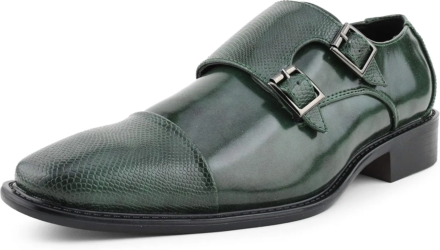 Bolano Bancroft Men's Monk Strap Dress Shoes - Slip on Dress Shoes for Men with Embossed Cap Toe - Designer Formal Shoes with Double Monk Strap