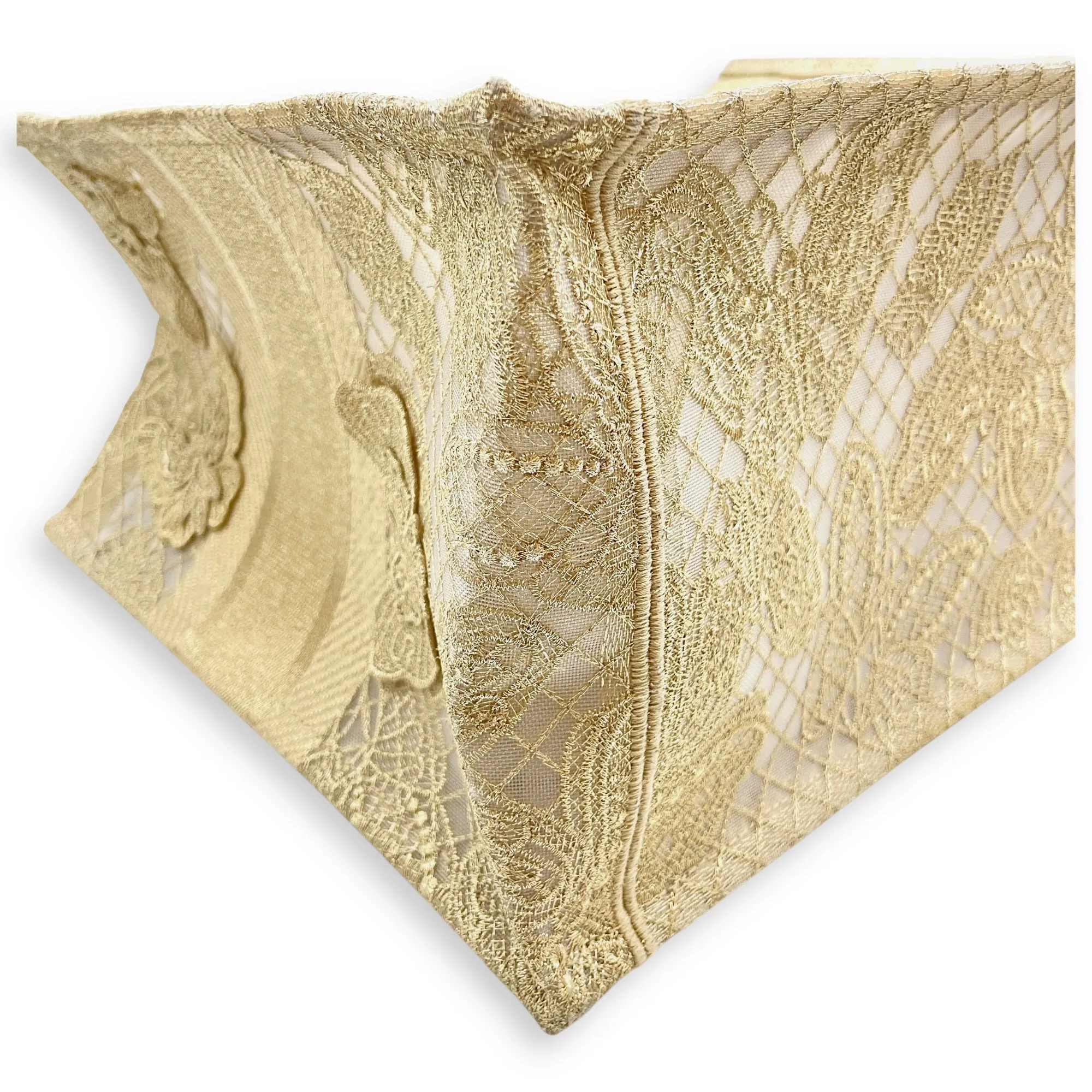 Book Tote - Butterfly Embroidery Medium Gold Top Handle Bag in Lace, Embroidered Mesh