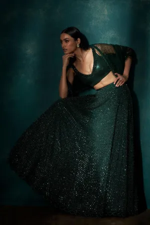 Bottle Green Cutdana Sequins Lehenga