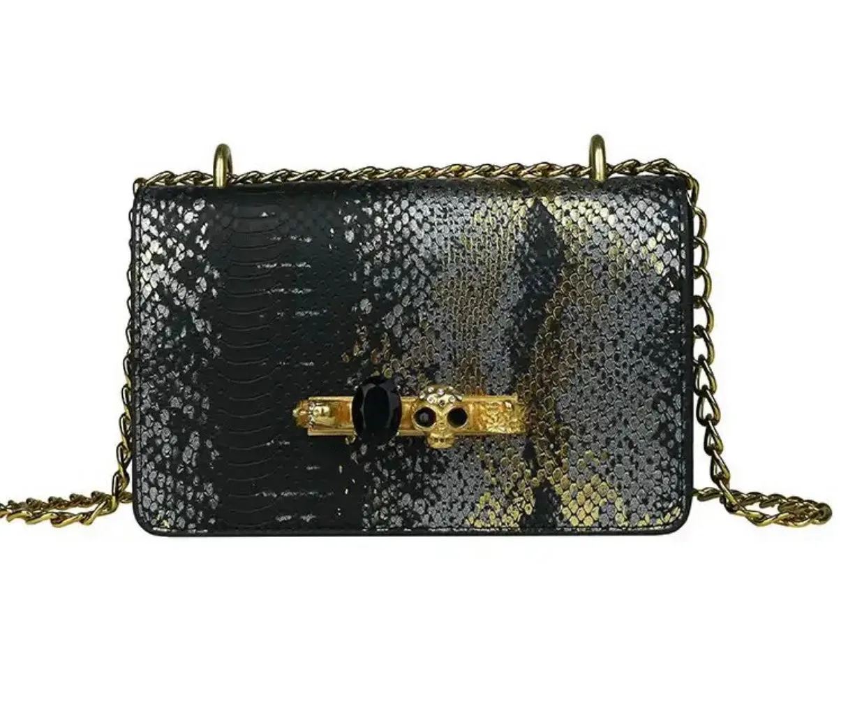 Brass Knuckles Faux Snake Print Bag