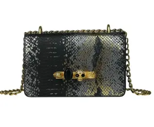 Brass Knuckles Faux Snake Print Bag