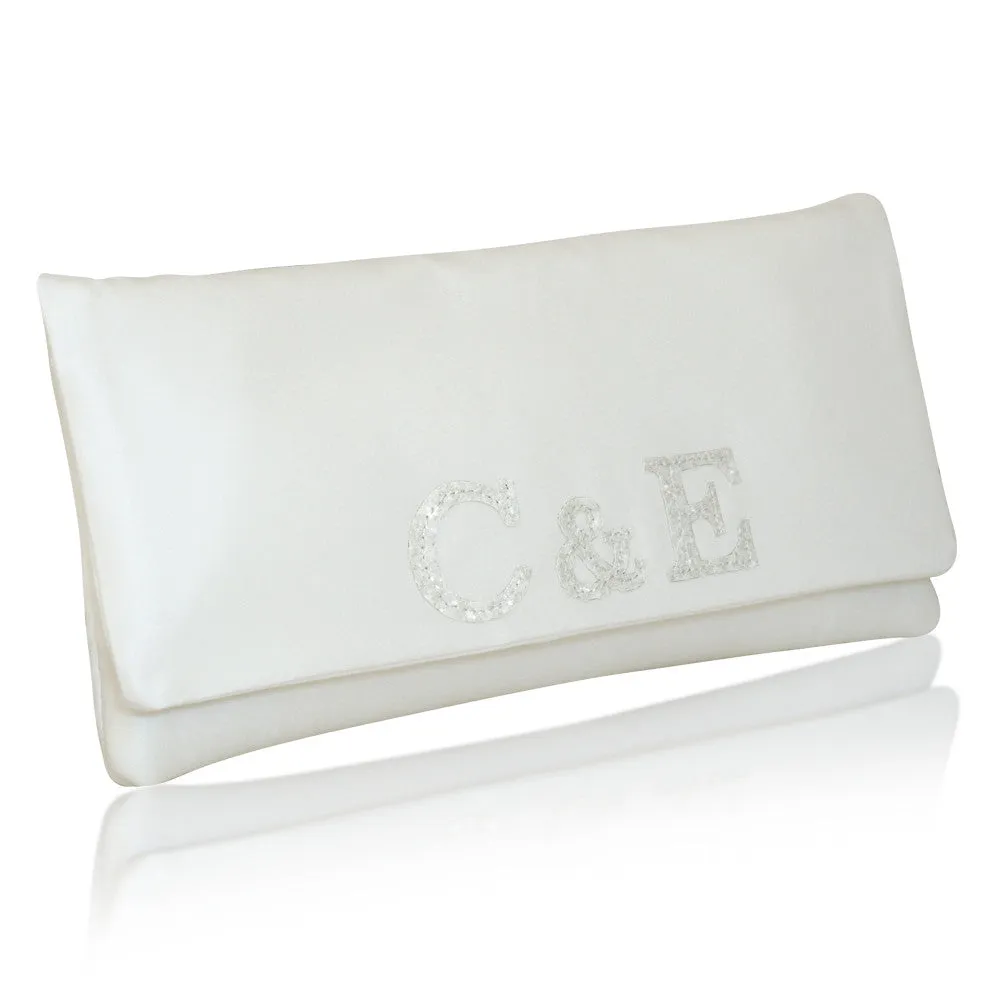Bride and groom monogram bridal wedding clutch handbag