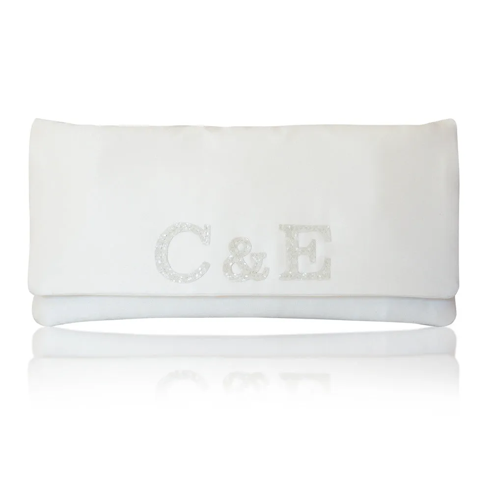 Bride and groom monogram bridal wedding clutch handbag