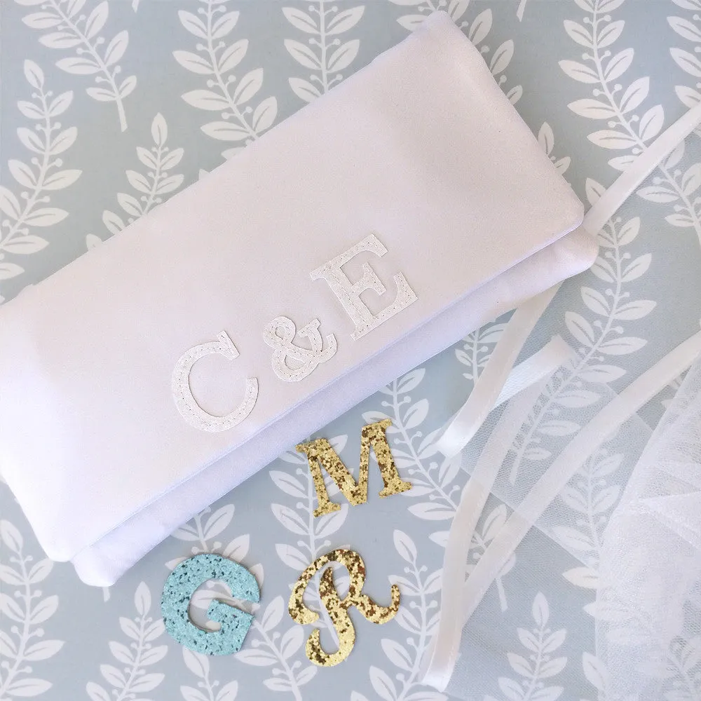 Bride and groom monogram bridal wedding clutch handbag