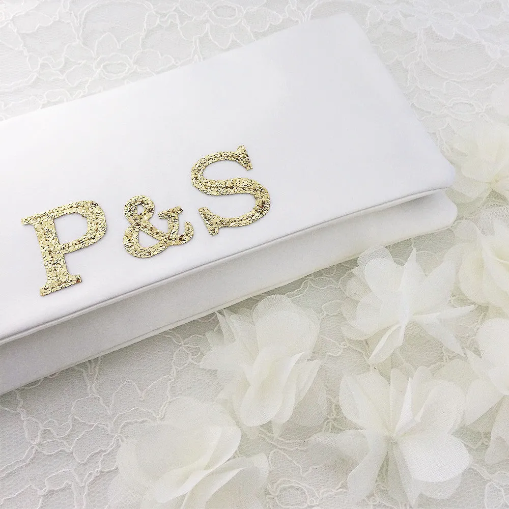 Bride and groom monogram bridal wedding clutch handbag
