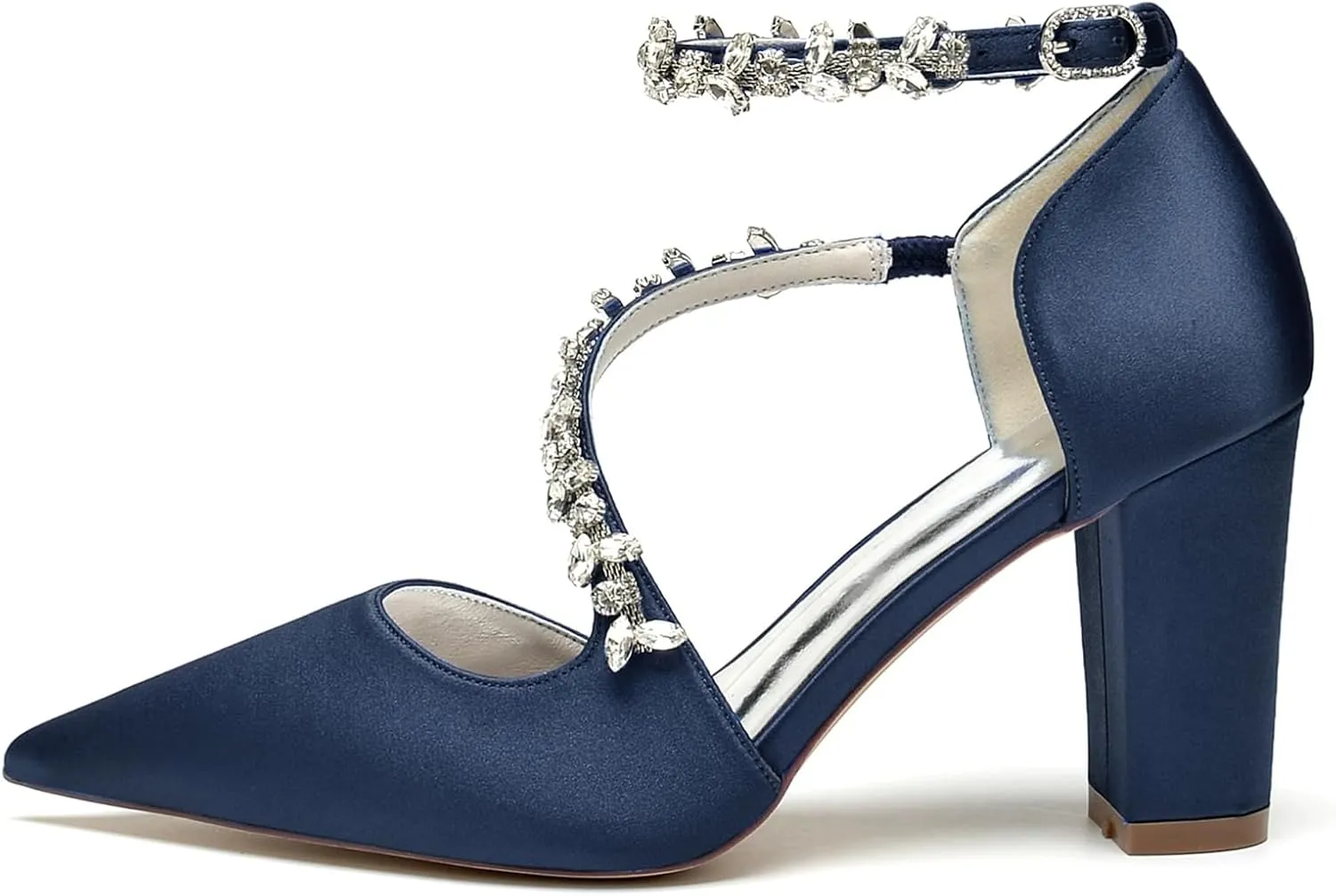 Bride Comfortable Wedding Shoes Womens Prom Pumps with Rhinestone Chains