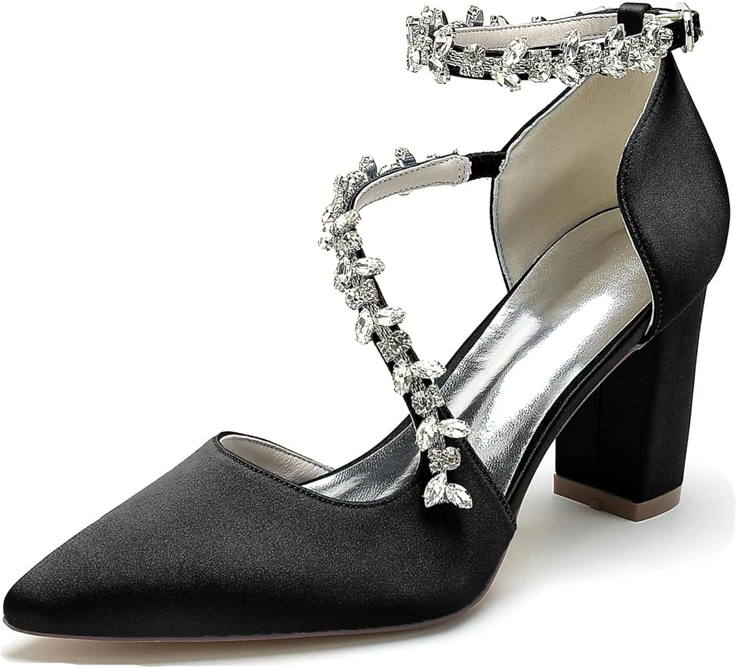 Bride Comfortable Wedding Shoes Womens Prom Pumps with Rhinestone Chains