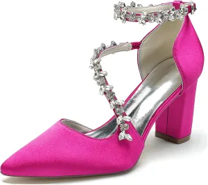 Bride Comfortable Wedding Shoes Womens Prom Pumps with Rhinestone Chains