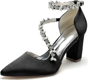 Bride Comfortable Wedding Shoes Womens Prom Pumps with Rhinestone Chains