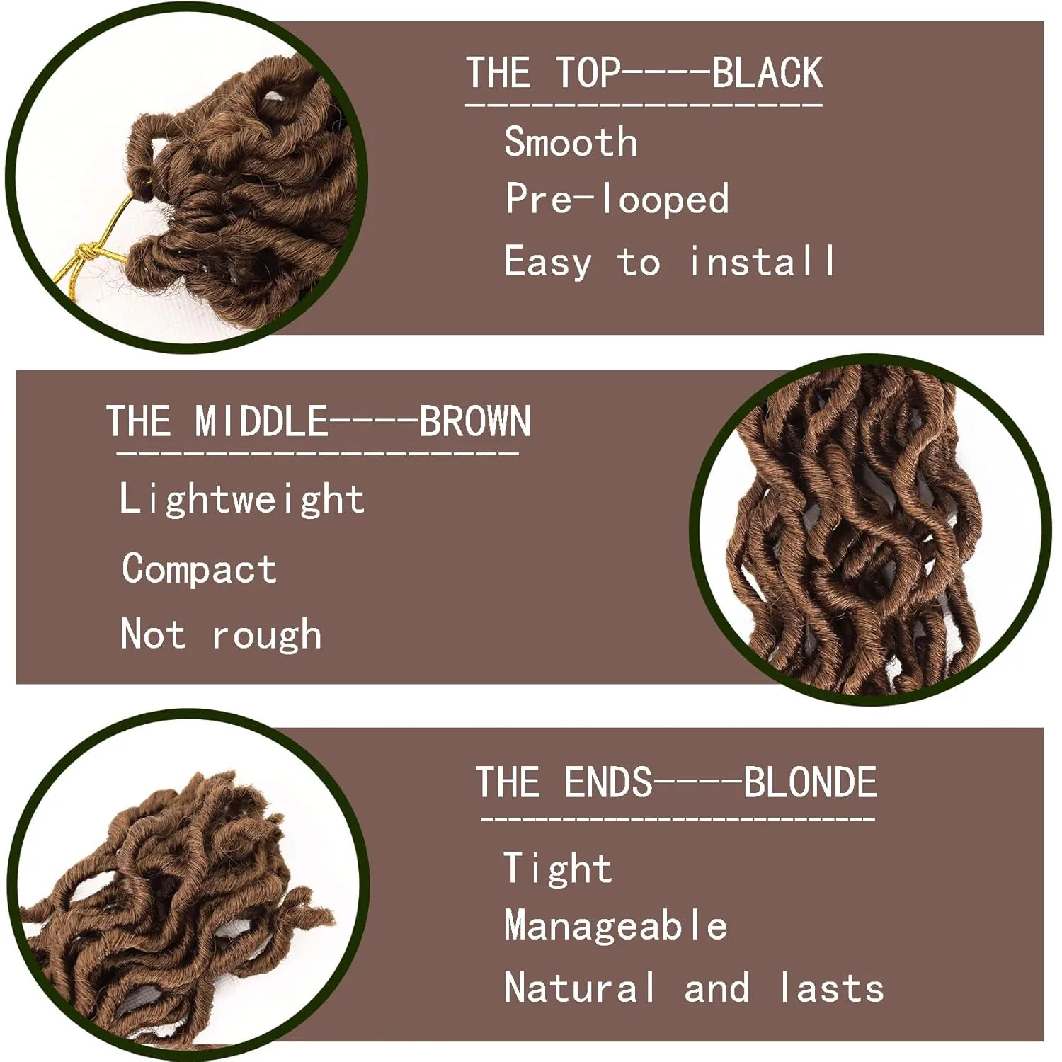 Brown Faux Locs Crochet Hair 10 Inch 6 Packs Goddess Locs Crochet Hair for Black Women, Prelooped Short Gypsy locs Crochet Hair for kids Wavy Crochet Braids Dreadlocks Hair Extensions, 30#