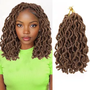Brown Faux Locs Crochet Hair 10 Inch 6 Packs Goddess Locs Crochet Hair for Black Women, Prelooped Short Gypsy locs Crochet Hair for kids Wavy Crochet Braids Dreadlocks Hair Extensions, 30#