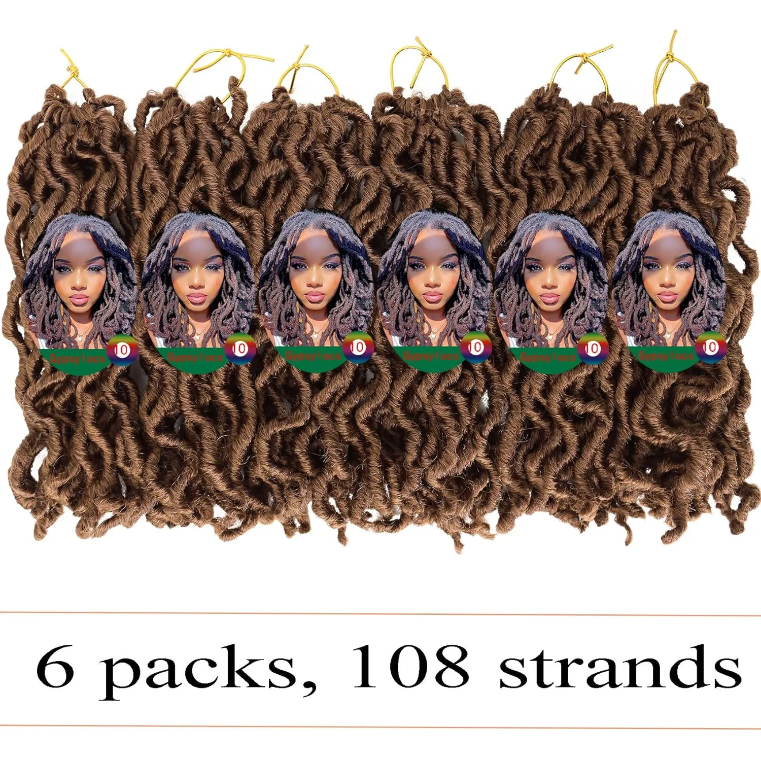 Brown Faux Locs Crochet Hair 10 Inch 6 Packs Goddess Locs Crochet Hair for Black Women, Prelooped Short Gypsy locs Crochet Hair for kids Wavy Crochet Braids Dreadlocks Hair Extensions, 30#