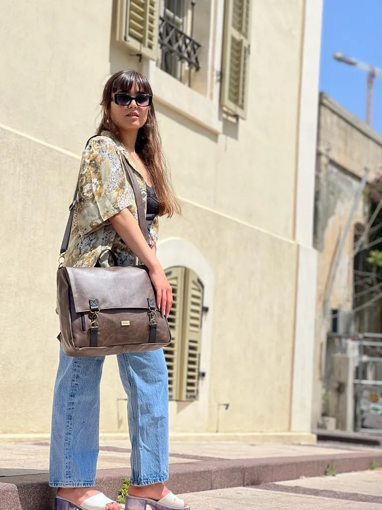 Brown Vegan Leather Large 'Jaffa' Backpack/Side Bag