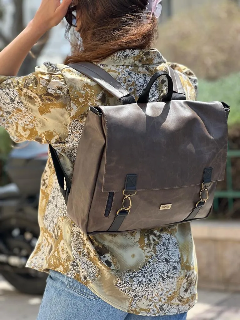 Brown Vegan Leather Large 'Jaffa' Backpack/Side Bag