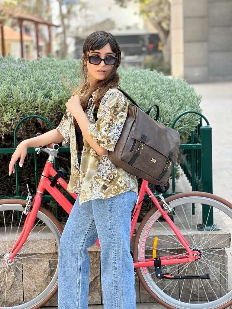 Brown Vegan Leather Large 'Jaffa' Backpack/Side Bag