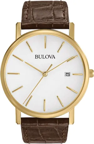Bulova Men's Classic 3-Hand Calendar Date Quartz Leather Strap Watch, Buckle, 37mm