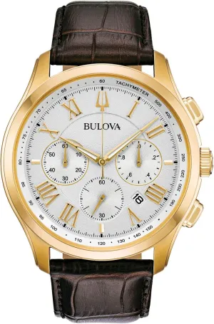 Bulova Men's Classic Wilton Brown Leather Strap Watch | 46.5mm | 97B169