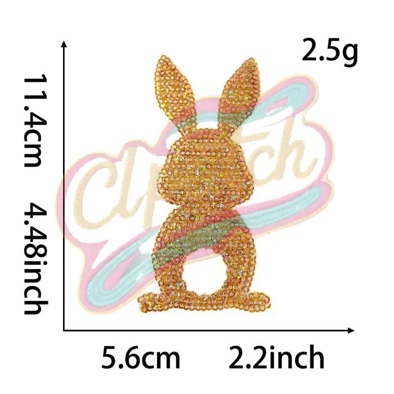 Bunny sequins chenille embroidery patch with adhesive