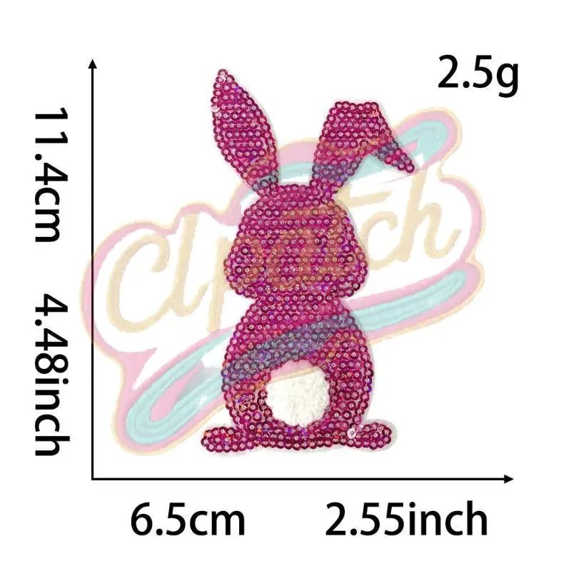 Bunny sequins chenille embroidery patch with adhesive