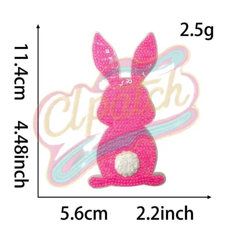 Bunny sequins chenille embroidery patch with adhesive