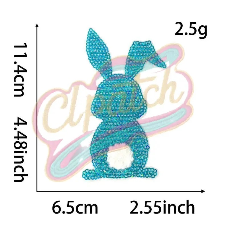 Bunny sequins chenille embroidery patch with adhesive