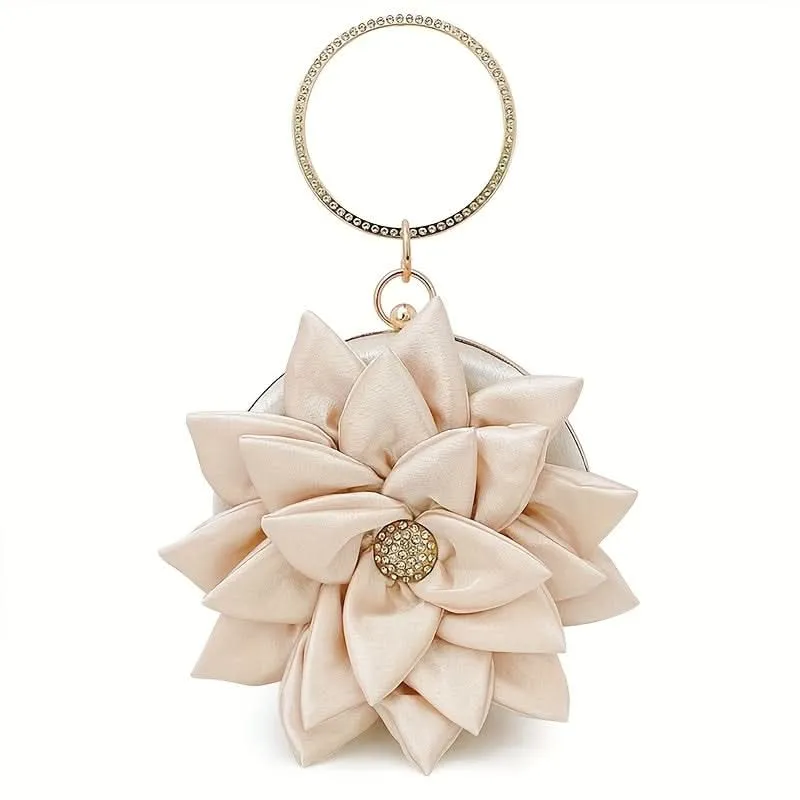 Burgundy 3D Flower Satin Evening Clutch