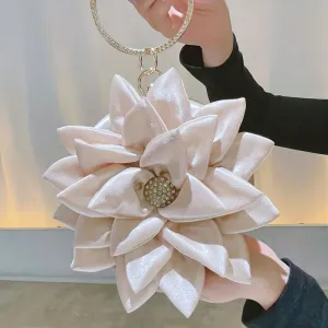 Burgundy 3D Flower Satin Evening Clutch