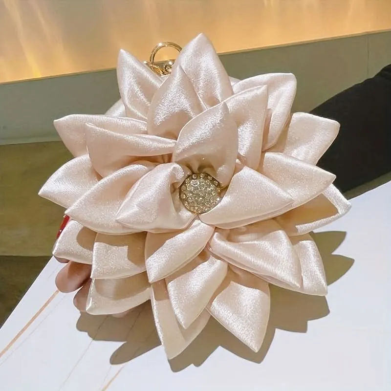 Burgundy 3D Flower Satin Evening Clutch
