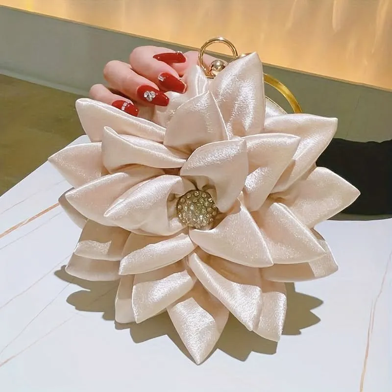 Burgundy 3D Flower Satin Evening Clutch