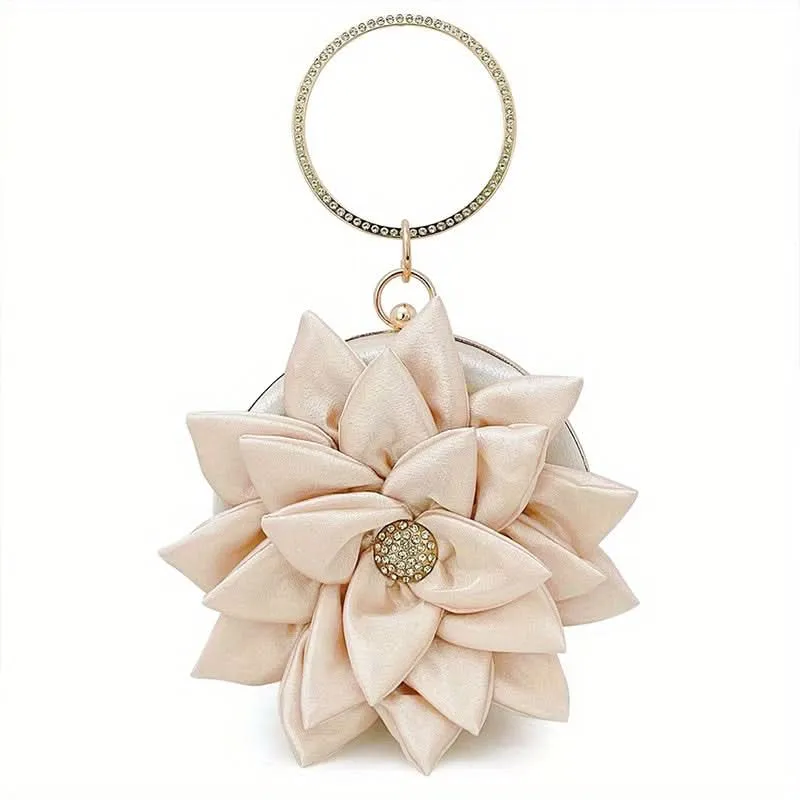 Burgundy 3D Flower Satin Evening Clutch