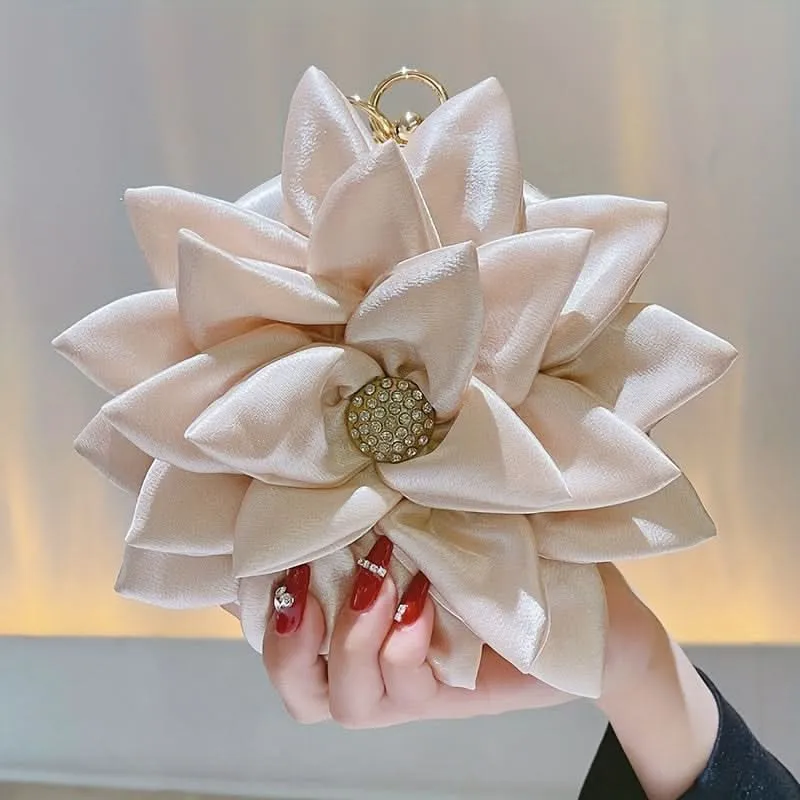 Burgundy 3D Flower Satin Evening Clutch