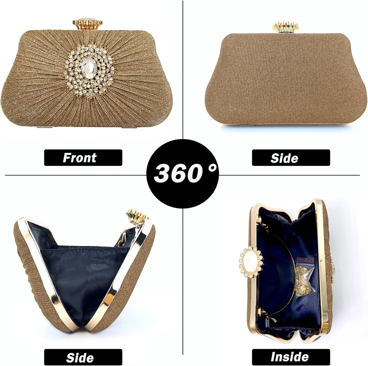 Buric Glitter Clutch Purses For Women Pleated Diamond Evening Handbag For Bridal Wedding Party With Rhinestone Bag