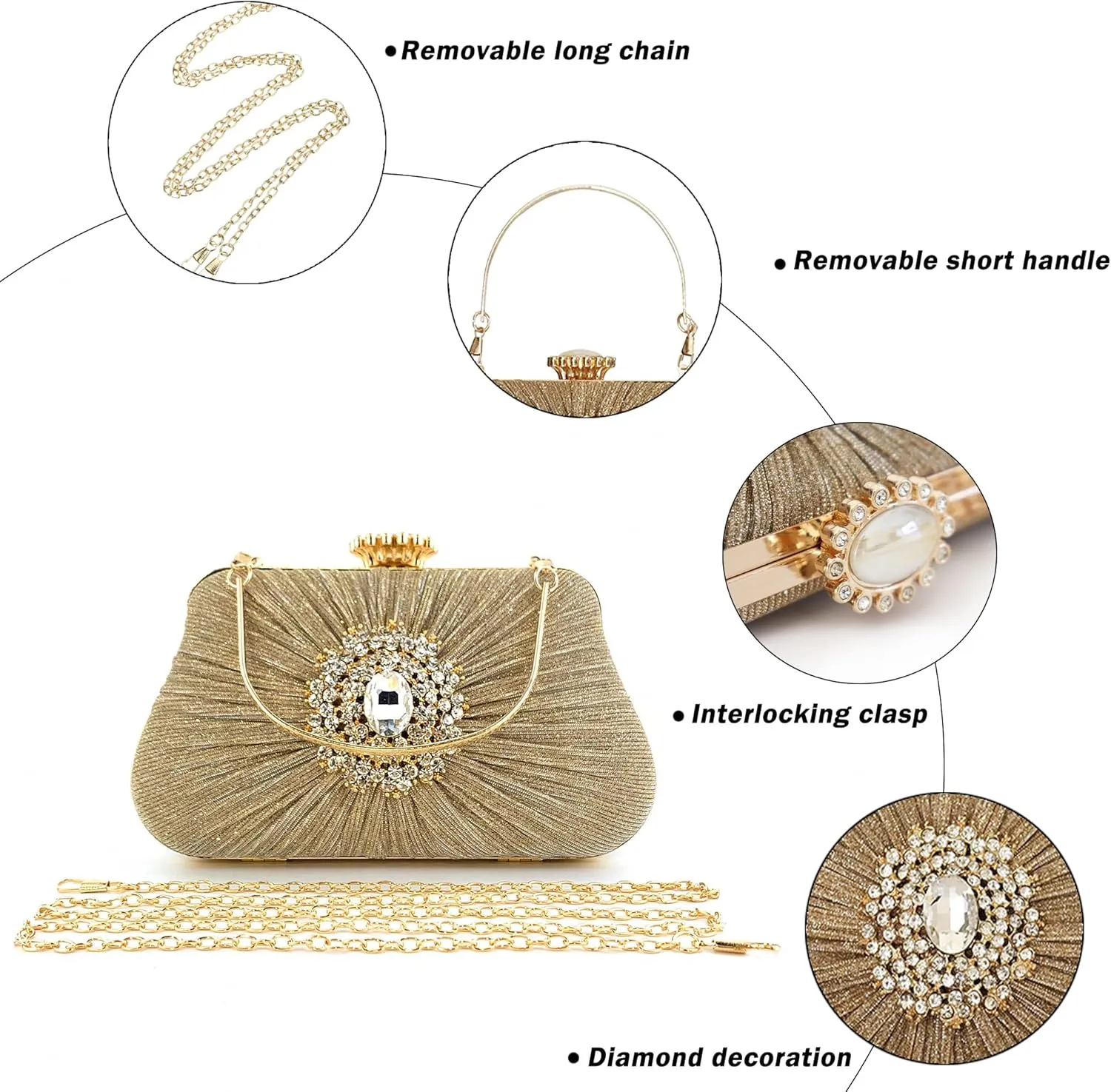 Buric Glitter Clutch Purses For Women Pleated Diamond Evening Handbag For Bridal Wedding Party With Rhinestone Bag