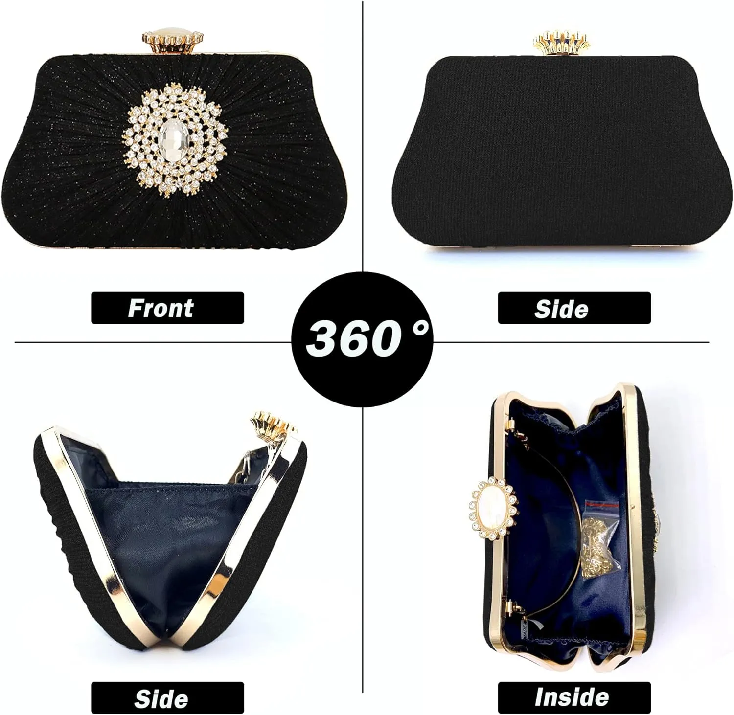 Buric Glitter Clutch Purses For Women Pleated Diamond Evening Handbag For Bridal Wedding Party With Rhinestone Bag